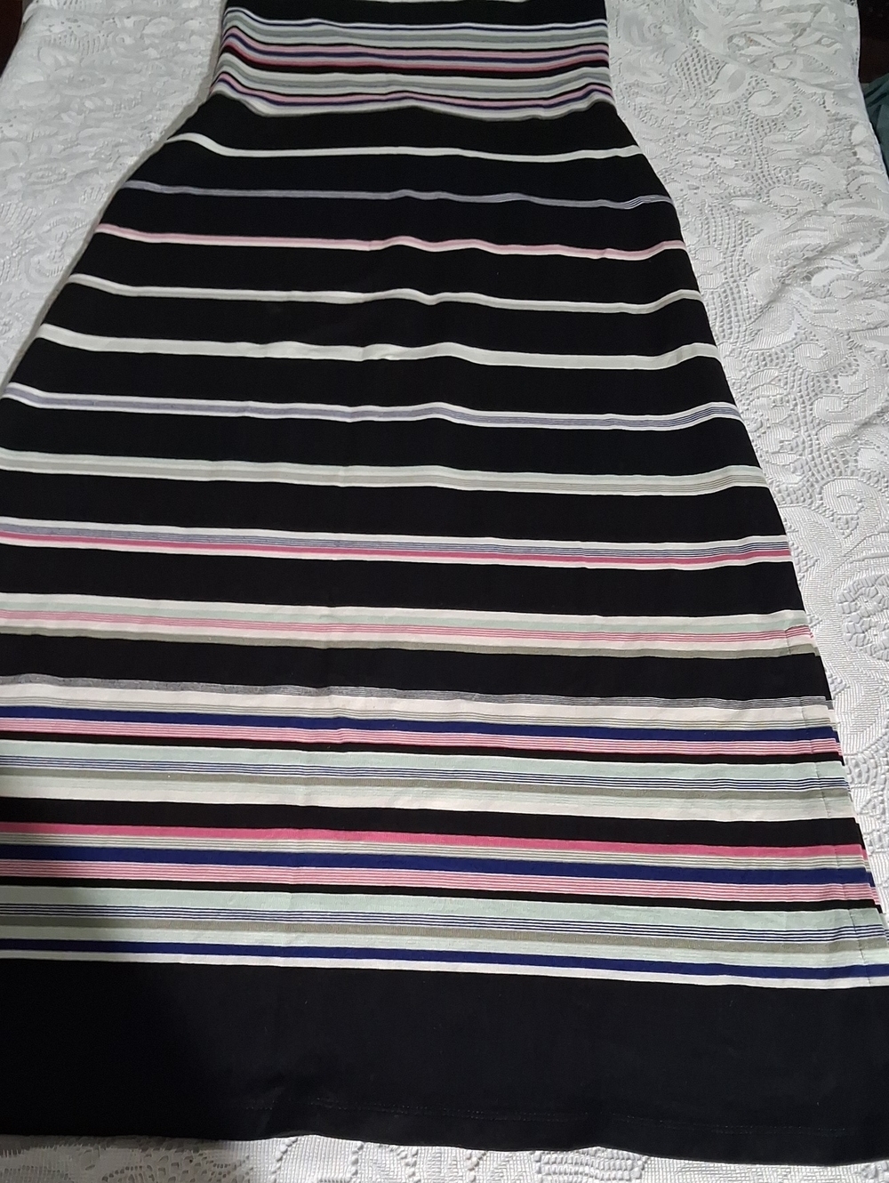 White House Black Market Black Maxi Skirt with Pink, Blue & White Stripes